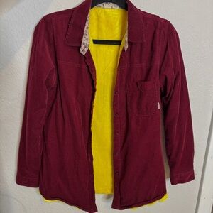 ROXY Let It Go Burgundy Corduroy Flannel Lined Button Up Shacket Shirt Jacket XL